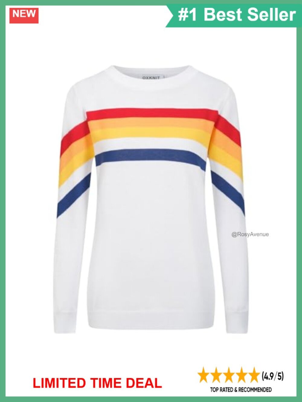 Knit Long Sleeve Retro Striped Crewneck Casual Pullover Top